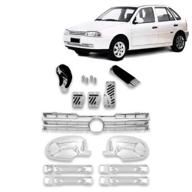 Imagem de Kit Aplique Maçaneta + Retrovisor + Kit Chrome + Grade dianteira Gol/P