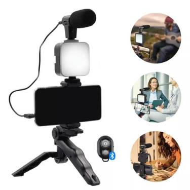 Imagem de Kit Suporte Celular Tripé Led Kit Youtuber Live E Microfone  - Andoer