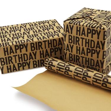 Imagem de Rolo de papel de embrulho de aniversário para meninos, meninas, crianças, homens, mulheres, papel de embrulho preto kraft - 1 mini rolo de 43 x 3 m por rolo - Embrulho de presente para aniversário,