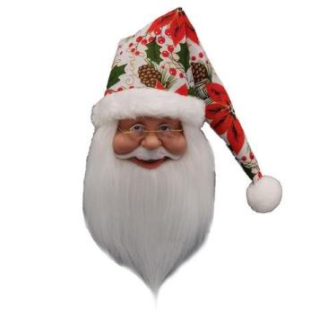 Imagem de Papai Noel Rosto Branco/Vermelho/Verde Decoração Natal 20cm - Zona Liv
