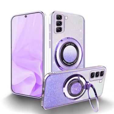 Imagem de MRRSIWEI Capa magnética transparente com glitter para Infinix Hot 50 5G, revestimento luxuoso com gradiente brilhante com suporte para mulheres e meninas, capa de telefone para Infinix Hot 50 5G 17 cm