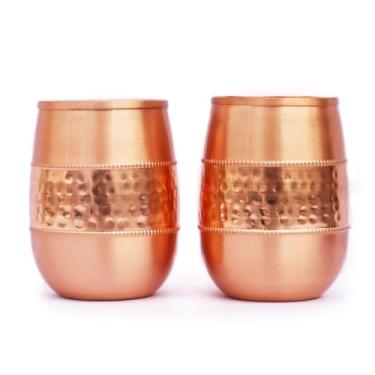 Imagem de Conjunto de 2 copos de cobre, martelado e liso, capacidade de 250 ml para benefícios de saúde Ayurveda (barril)