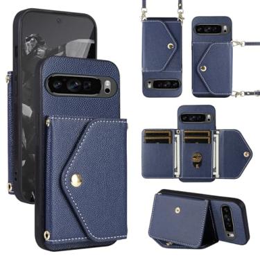 Imagem de Dibosom Capa carteira minimalista para Google Pixel 9 Pro XL com alça de ombro, 6 compartimentos para cartões, bolsa flip fina e fina, suporte para cartão de crédito, acessórios para celular para