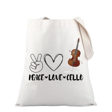 Imagem de PLITI Presente engraçado de violoncelo para amantes de violoncelo, presente de violoncelista, presente de violoncelo, recital, paz, amor, violoncelo, sacola para mulheres, Peace Cello Tg, Medium