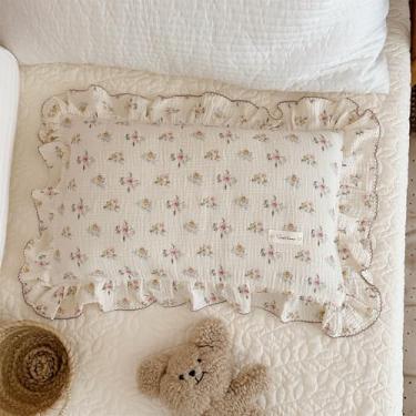 Imagem de AOJIM Fronha infantil de algodão musselina com padrões de azaléia, fronha leve para berçário de berço macia 1 peça para meninos e meninas, roupa de cama infantil estampada para decoração de quarto
