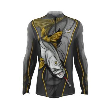 Imagem de Camiseta Mar Negro Peixe Pesca Proteção Solar 50+ Com Luvinha Tucunaré