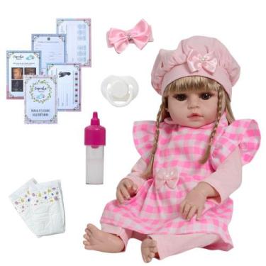 Imagem de Bebê Reborn Menina Loira 46cm Pode Dar Banho + Acessórios - Cegonha Re