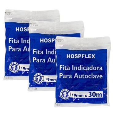 Imagem de Fita Crepe Para Autoclave 19mm X 30m Hospflex Kit C/ 3 Un