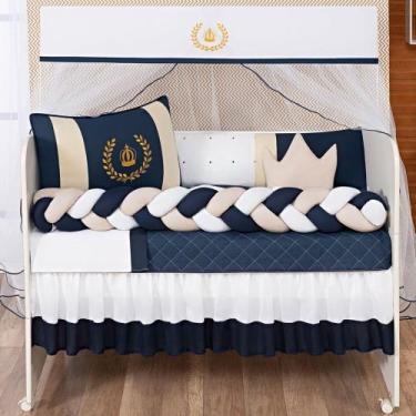 Imagem de Kit Berço Americano Coroa Luxo Príncipe Azul Marinho Menino Completo 1