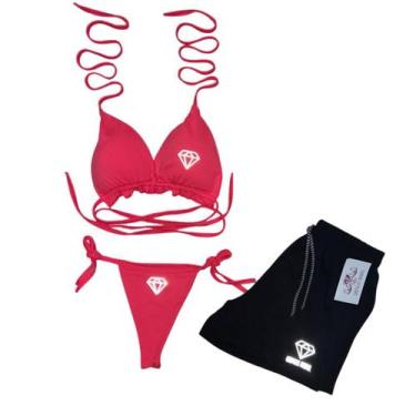 Imagem de Conjunto Biquíni Cortininha de Amarrar bojo Gringas Model + Short, Ros