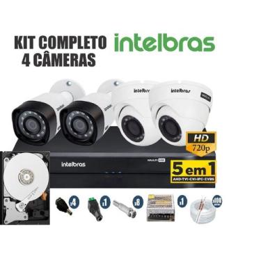 Imagem de Kit CFTV Intelbras Completo 4 Câmeras AHD 720P DVR 4 Canais C/Hd