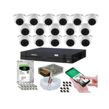 Imagem de Kit 16 Câmeras Intelbras Dome 1120d Dvr 16 Canais Com Hd
