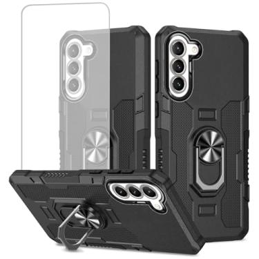 Imagem de Ueokeird Capa para Galaxy A16 5G, capa para Samsung A16 SM-A166B com protetor de tela de vidro temperado, proteção resistente com anel de metal suporte magnético capa de telefone para Samsung Galaxy