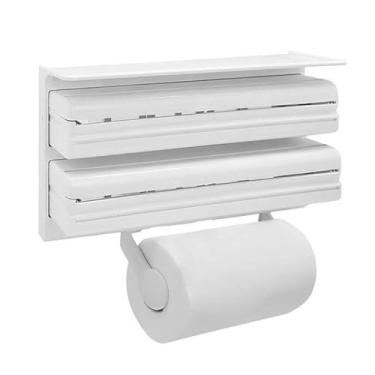 Imagem de Porta Papel Toalha Triplo De Parede Suporte Para Rolos Alumínio Filme Cozinha