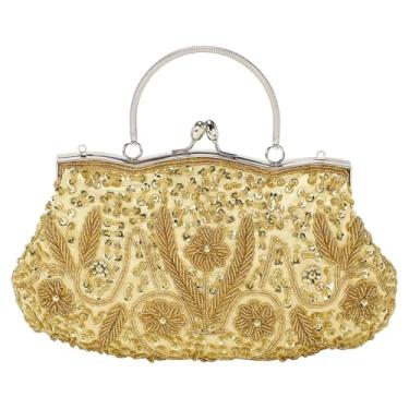 Imagem de DTGN Bolsa clutch à noite, bolsa de mão, bolsa transversal, carteira para mulheres, formal, casamento, clube, festa, Dourado, L (US 12)