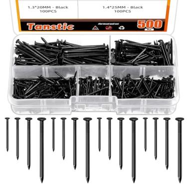 Imagem de Tanstic Kit sortido de 500 peças, 4 tamanhos, pregos de acabamento para pendurar imagens, pregos pequenos, pregos de parede para pendurar quadros em madeira (preto)