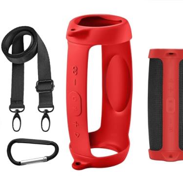 Imagem de Geekria Capa de silicone para alto-falante, compatível com JBL Charge 5, película protetora à prova d'água, macia, alto-falantes Bluetooth de substituição, transporte de viagem com gancho para