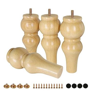 Imagem de Pernas de móveis de madeira de borracha FoDau770, 20 cm, pés modernos de sofá de meados do século, conjunto de 4, pés de coque vintage, perna de substituição redonda otomana para projetos de móveis