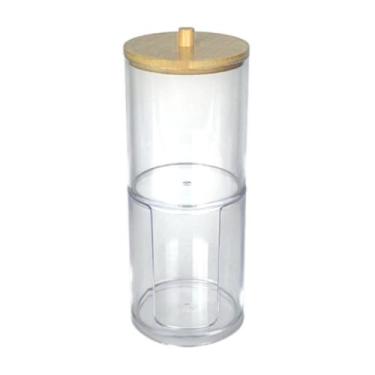 Imagem de Porta Organizador Algodão Cotonete Acrílico Com Tampa Bambu - TopÚtil