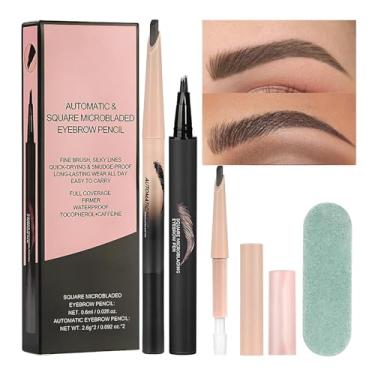 Imagem de Lápis de sobrancelha microblading, conjunto de para sobrancelha - de sobrancelha de microblades líquidas atualizadas,Lápis de sobrancelha com aplicador de ponta de micro-fork de 4 pinos, para traços s
