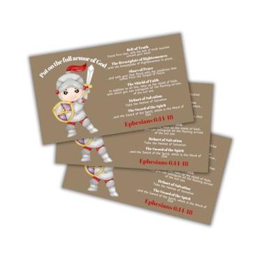 Imagem de Carteira Full Armour of God com versículo da Bíblia com 30 unidades, bolso de 8,9 x 5 cm, para crianças, espada e escudo minimalista, Efésios 6:14-18, cavaleiro templário