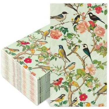 Imagem de FYSUIMU Guardanapo de hóspedes, 50 peças, vintage, floral, papel de pássaro, guardanapo de toalha de mão descartável para casa, primavera, verão, artigos de festa