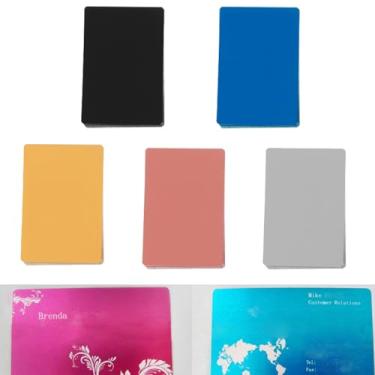 Imagem de Pacote com 100 cartões de visita de metal de 8 x 5 cm em branco, folha de alumínio, gravação, etiquetas de metal, materiais para gravadores CNC, gravação a laser, cartões de presente DIY (misturados)