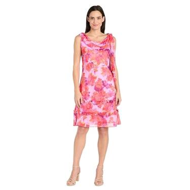 Imagem de R&M Richards Vestido com estampa floral com detalhe de babados e gola drapeada e laço lateral, Lilás/coral, 38