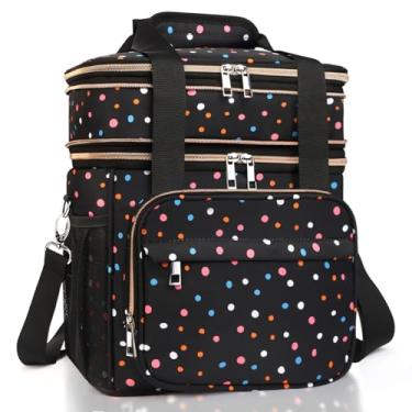 Imagem de Lancheira GLENKEY expansível leve e isolada para mulheres, bolsa térmica grande de dois compartimentos, à prova de vazamentos, macia, para adultos, trabalho, voo, praia, viagem, de bolinhas, 16 l