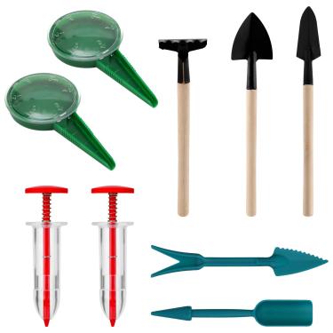 Imagem de 9 peças mini dispensador de sementes, pequeno espalhador de sementes, mini espalhador portátil conjunto de escavador manual de mudas para plantar, jardinagem, vegetais, flores