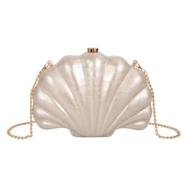 Imagem de Bolsa feminina Seashell Evening Bag Mermaid Chain Strap Clutch Shoulder Bag, 03 - Branco