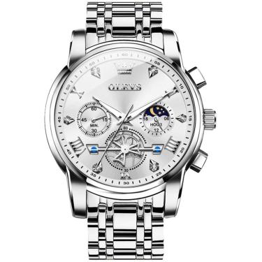 Imagem de Relógio OLEVS Silver Luxury Classic Fashion Moon Phase Masculino