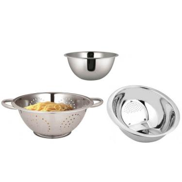 Imagem de Conjunto Aço Inox 3 Peças Escorredor Arroz, Macarrão E Bowl