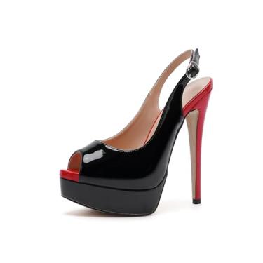 Imagem de WUXIN H&P Sapatos femininos de salto agulha plataforma peep toe salto alto sexy de 15 cm para vestido de festa de casamento, Slingback preto com salto vermelho, 36