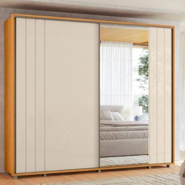 Imagem de Guarda Roupa Casal Ripado em MDF com Espelhos 2 Portas de Correr e Pés