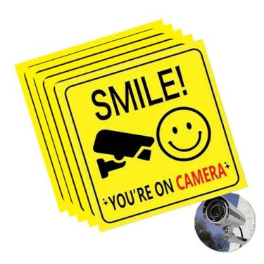 Imagem de 10 adesivos autoadesivos Smile You're on Camera Signs, Adesivos de Sinal de Câmera de Segurança de Vigilância por Vídeo para Casa, Negócios, Alerta de Entrada, CCTV