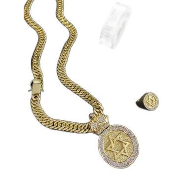 Imagem de Kit Estrela de Davi Ouro 18k: Cordão + Pingente + Bracelete - Tojoia18