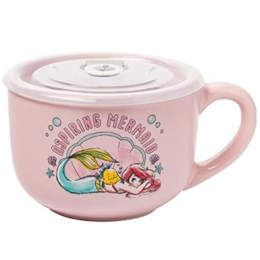 Imagem de Silver Buffalo Disney Princesa Pequena Sereia Aspirante Sereia Caneca de Sopa de Cerâmica com Tampa de Plástico Ventilado, 680 g