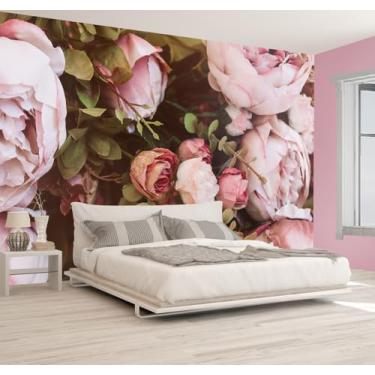 Imagem de WFBHUA - Papel de parede floral peônia grande meninas quarto rosa flor mural de parede (não descasque e cole)