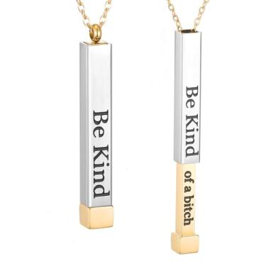 Imagem de SKQIR Be Kind of a Badass Colares femininos com mensagem oculta para melhores amigas irmãs, presentes inspiradores engraçados, colares com pingente de barra vertical, joias, presentes de mordaça para
