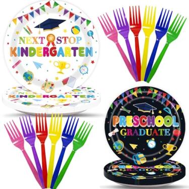 Imagem de Conjunto de 96 peças de decorações de formatura pré-escolar, conjunto de utensílios de mesa de pós-graduação de jardim de infância, adequado para crianças no jardim de infância, turma de formatura