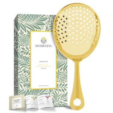 Imagem de Homestia Coador de coquetel para bebidas Julep Coador de barra de aço inoxidável 304 para barman, coador de bebidas para coqueteleira Boston e coador de martini de vidro de mistura dourado