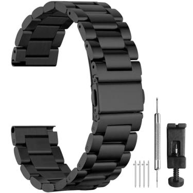Imagem de BOSHIYA Pulseira de relógio de aço inoxidável de 20 mm de liberação rápida, pulseira de relógio de substituição de metal para homens, serve para Samsung Galaxy Watch 5 Pro/Galaxy Watch 4 Classic/Galaxy Watch 3 de 41 mm e 42 mm/Active 2, preta