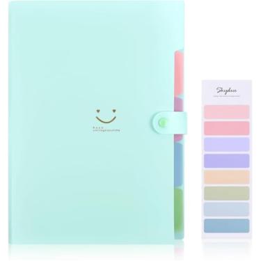 Imagem de SKYDUE Pasta de arquivo expansível com 5 bolsos, organizador de arquivos sanfonado fofo, pasta de arquivo tamanho carta, organizador de recibos de papel portátil, material de escritório escolar verde
