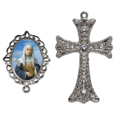 Imagem de Crucifixo Para Terço de Noiva Relicario Santa Catarina de Sena Peças p