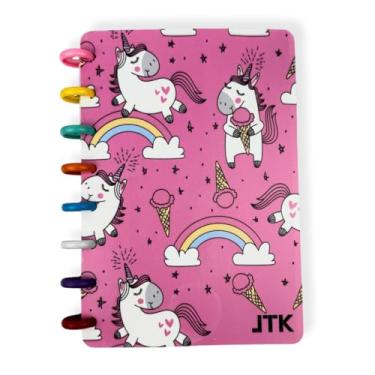 Imagem de Agenda Caderno Inteligente A5 80 Folhas Destacável Menino e Menina Escolar Anotação Diário Fichario Desenho Astronauta Unicornio Criança Capa Removível Bloco de Notas Apostila Espiral (Modelo 4)