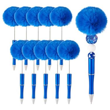 Imagem de Spritewelry Caneta esferográfica pompom de pelúcia, 10 peças, canetas fofas com contas de plástico, eixo, tinta preta, suprimentos para escritório, escola, azul