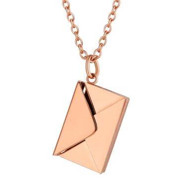 Imagem de ChainsHouse Colar com medalhão personalizado, colares envelope personalizados com mensagem fotográfica gravada para mulheres, aço inoxidável/preto/ouro/ouro rosa, presente memorial para esposa (com