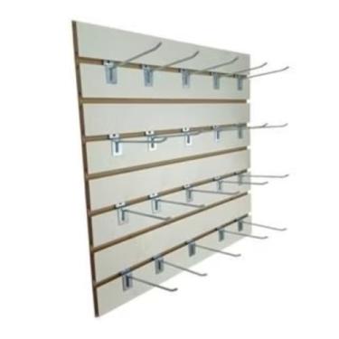 Imagem de Painel Canaletado MDF para Loja, 60x60cm, 20 Ganchos, Expositor de Parede, Branco