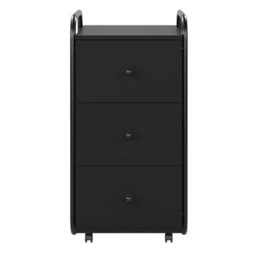 Imagem de Gaveteiro Mesa de Cabeceira Multiuso Organizador com Rodinhas e 3 Gavetas Criare Escritório Quarto Home Office (Preto com Preto)